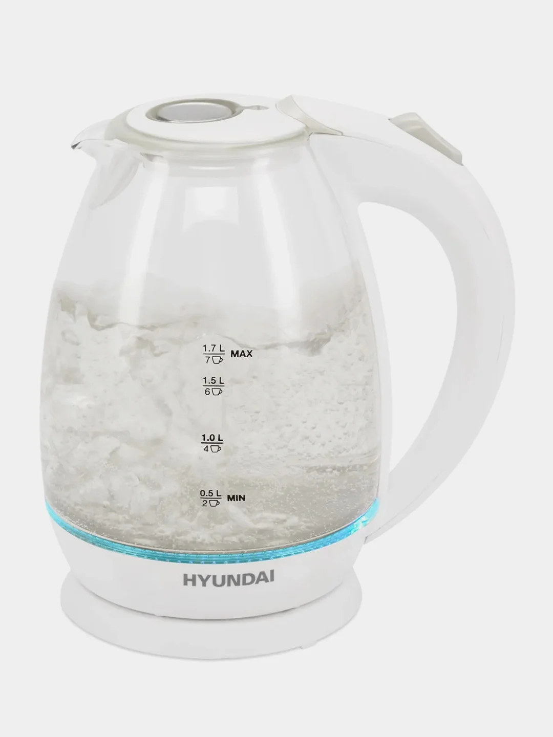 Чайник Hyundai HYK-G2409, белый, стекло, пластик, 1.7 л, 2200 Вт