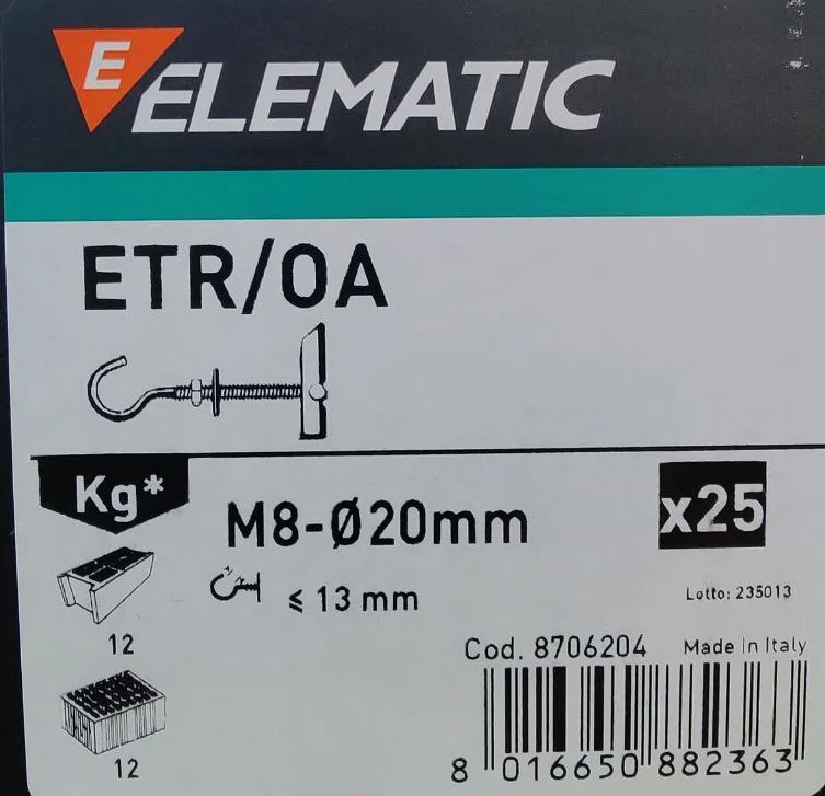 Дюбель Elematic складной с крючком ETR OA 8 (3 шт)