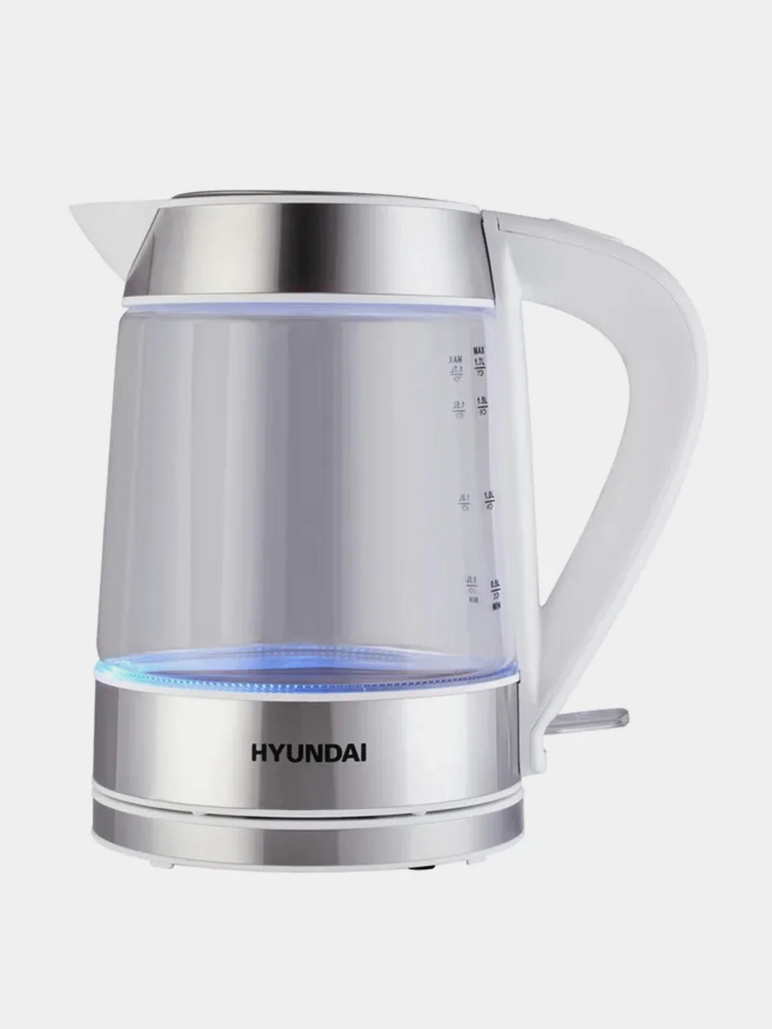 Чайник Hyundai HYK-G3606, 1.7л, 2200Вт, белый/прозрачный