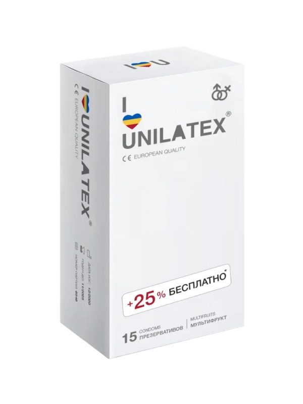 Презервативы UNILATEX Multifruits, 12 штук + 3 штуки в подарок