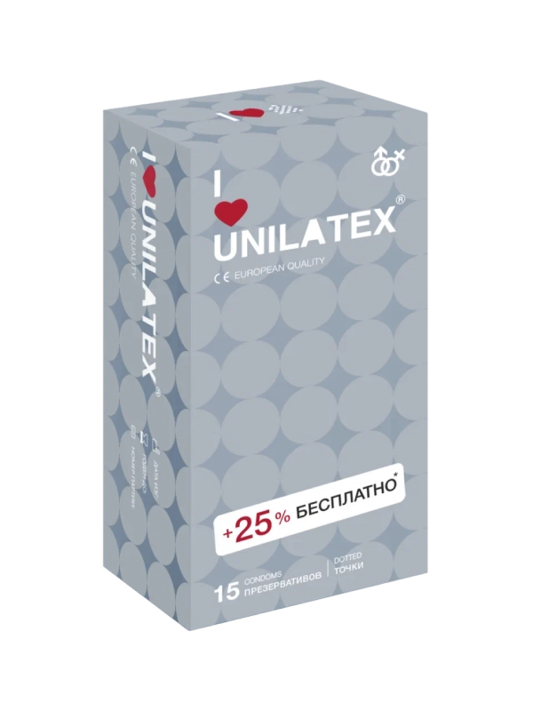 Презервативы UNILATEX Dotted, 12 штук + 3 штуки в подарок