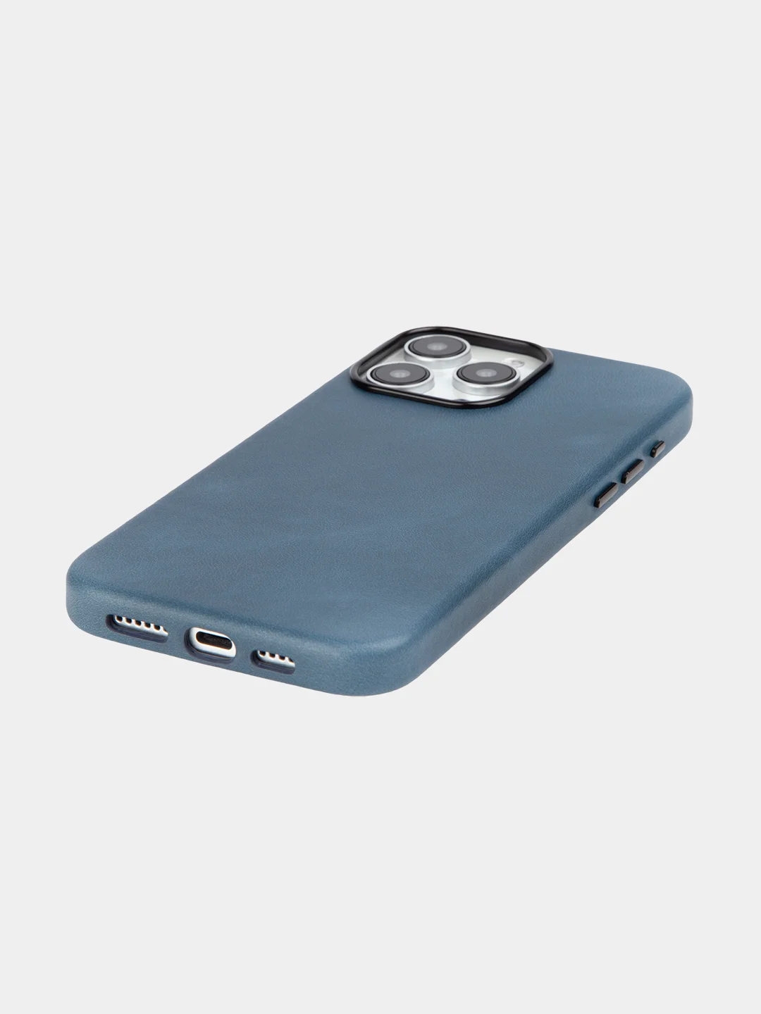 Синий чехол MagSafe для iPhone 15 Pro, Max, Plus натуральная кожа ROSCO с защитой камер магнитом
