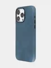Синий чехол MagSafe для iPhone 15 Pro, Max, Plus натуральная кожа ROSCO с защитой камер магнитом