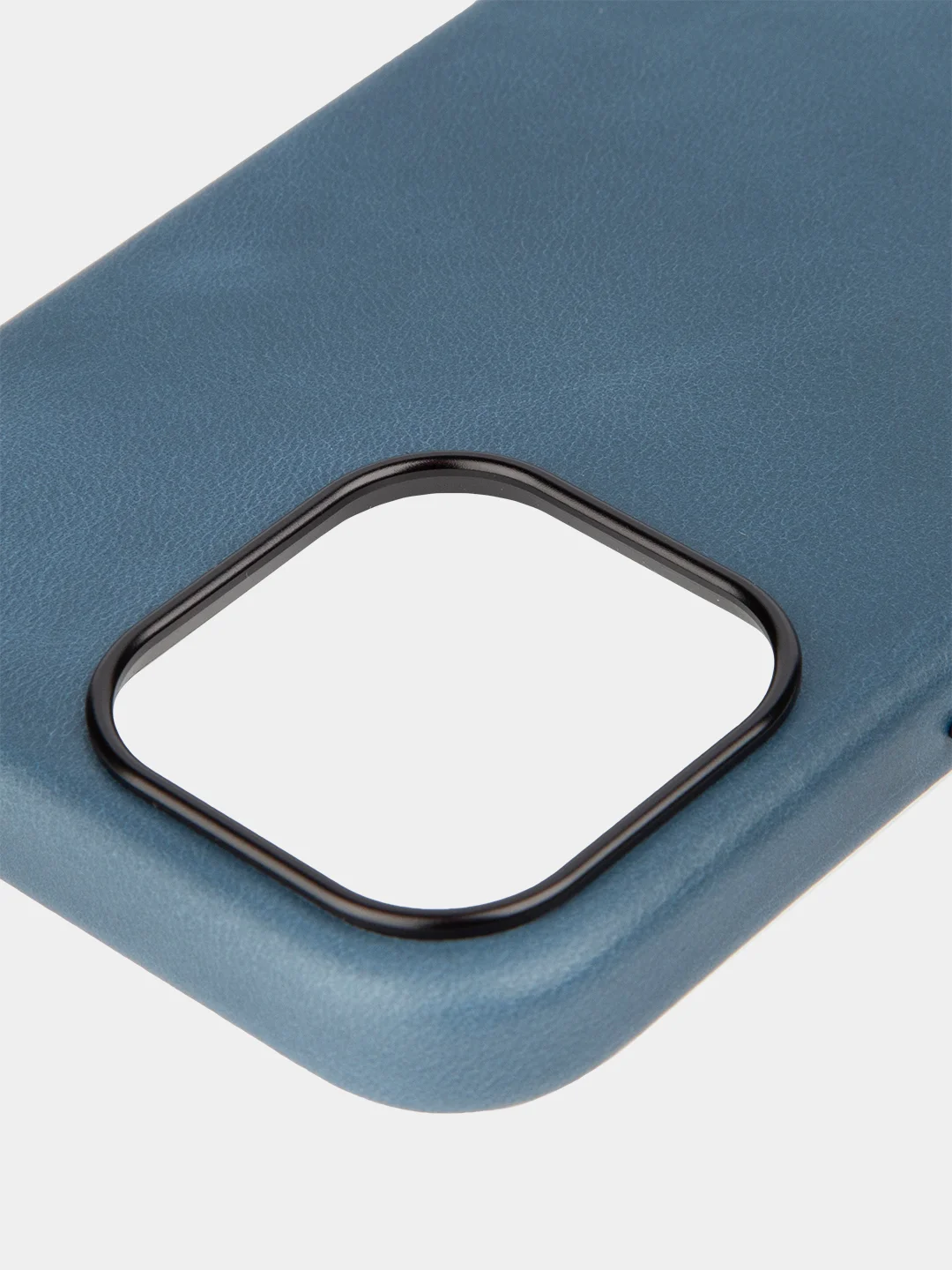 Синий чехол MagSafe для iPhone 15 Pro, Max, Plus натуральная кожа ROSCO с защитой камер магнитом