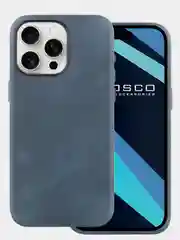 Синий чехол MagSafe для iPhone 15 Pro, Max, Plus натуральная кожа ROSCO с защитой камер магнитом