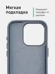 Синий чехол MagSafe для iPhone 15 Pro, Max, Plus натуральная кожа ROSCO с защитой камер магнитом