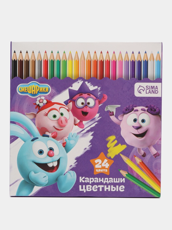 Карандаши цветные - 24 цветов, корпус деревянный, шестигранные, в картонной коробке