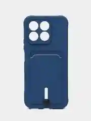 Синий чехол Honor X8b / Хонор Х8б силиконовый, с карманом для карты