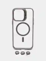 Серый чехол с подставкой и защитой камер для iPhone Айфон 11, 12, 13, 14, 15, Pro, Pro Max, Plus