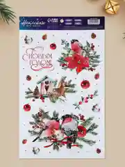 Красный новогоднее украшение- наклейка на окно и стекло