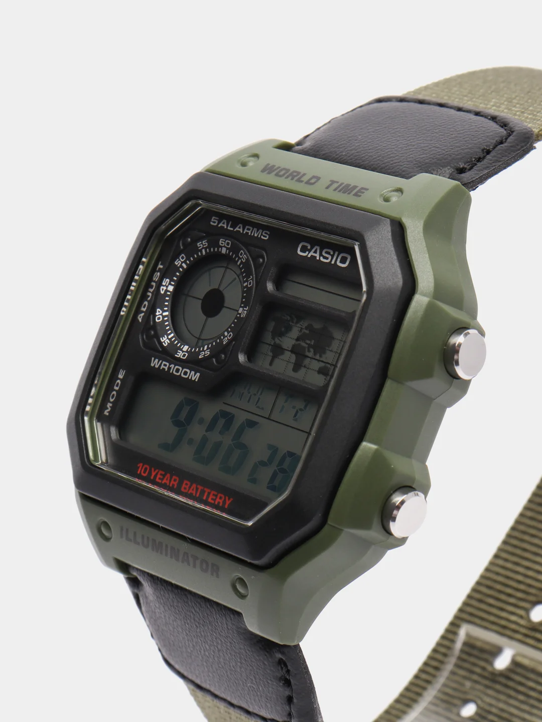 Зелёный хаки часы электронные CASIO AE-1200