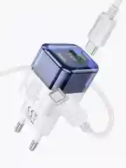 HOCO C131A блок питания с проводом , 1 USB-A, Type-C, PD30W + QC3.0, кабель Type-C, синий