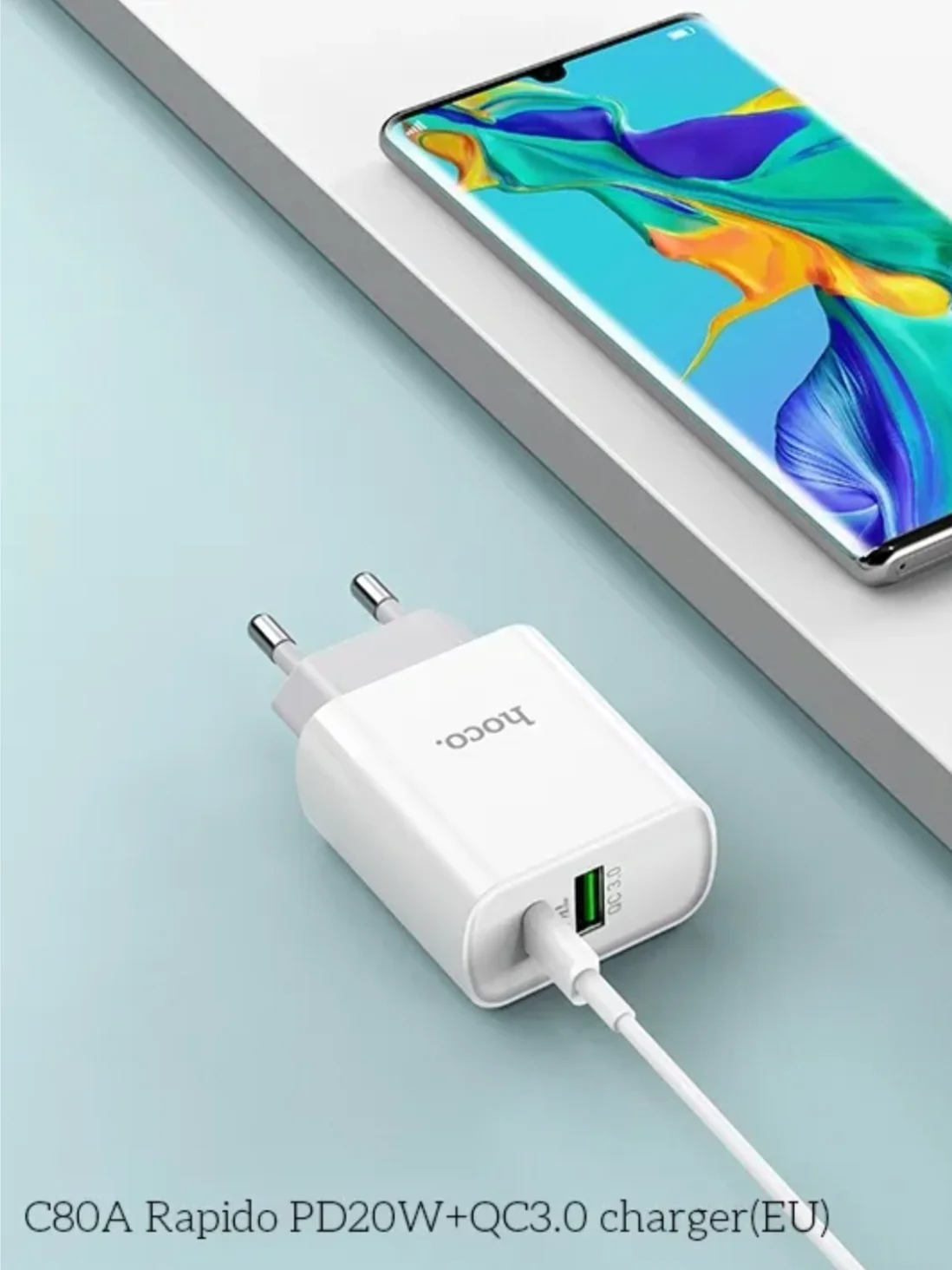 HOCO C80A Plus Rapido блок питания с проводом, 1 USB+Type-C, PD20W+QC3.0, кабель Type-C