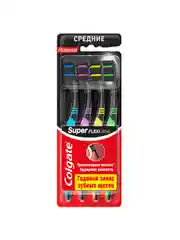 Зубная щетка Colgate Super Flexi Black, средней жесткости, набор из 4 шт, 2 упаковки