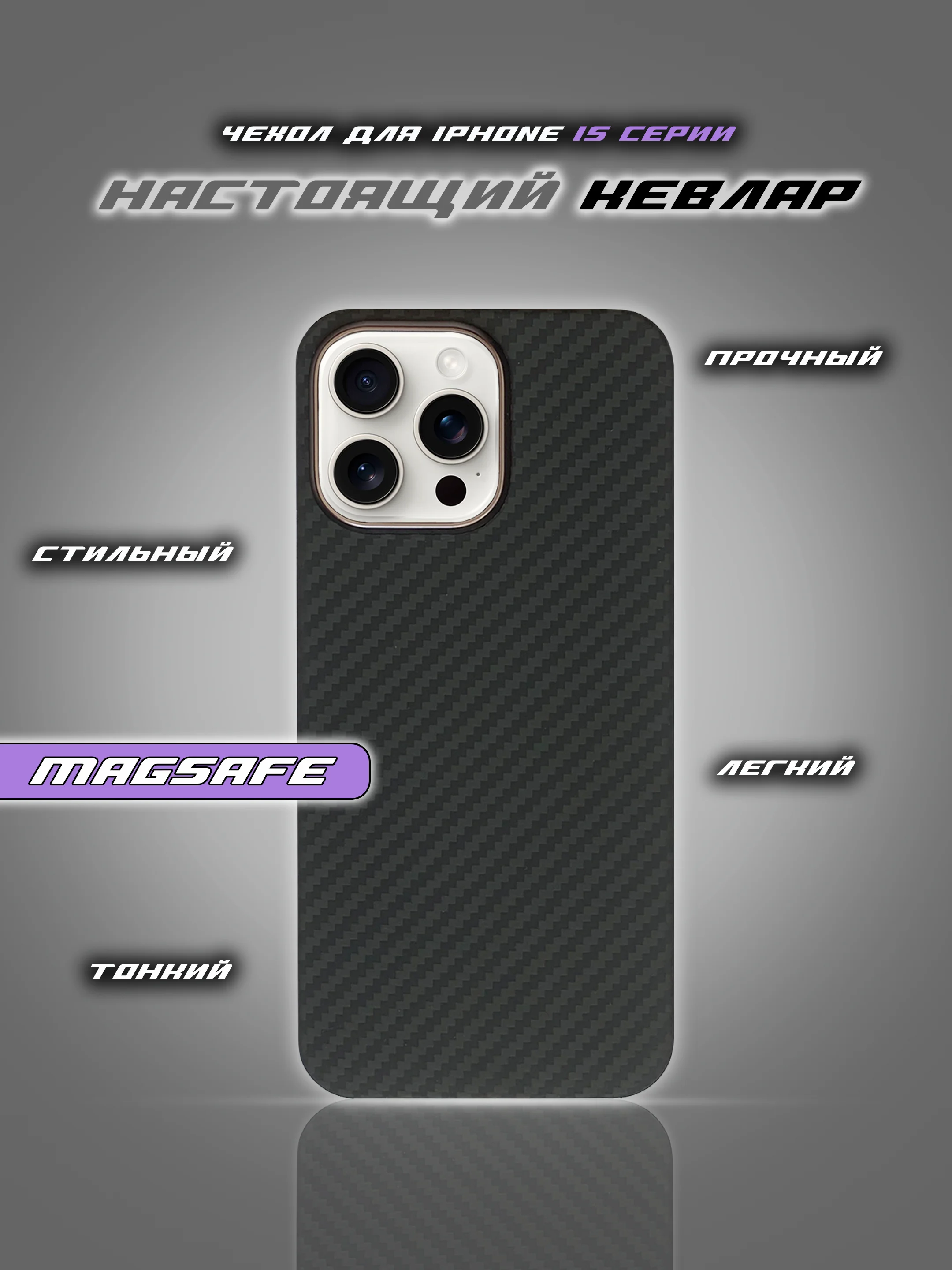 Чехол для iPhone 15 Pro Max, iPhone 15 Pro, iPhone 15, карбон, кевлар, MagSafe, ТИТАН