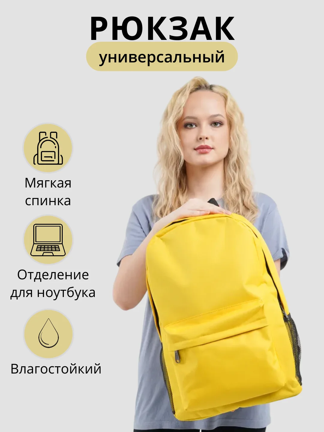 Желтый универсальный рюкзак портфель мужской женский детский школьный