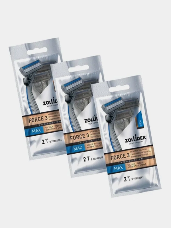 Станок для бритья мужской одноразовый Zollider Force 3 MAX, бритва с 3 лезвиями, 6 штук