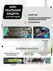 Сетевой фильтр с предохранителем, заземлением AGNI 5 розеток, 220V, 3USB 2.4A, 1TYPE-C 20W