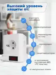 Белый сетевой фильтр с предохранителем, заземлением AGNI 5 розеток, 220V, 3USB 2.4A, 1TYPE-C 20W
