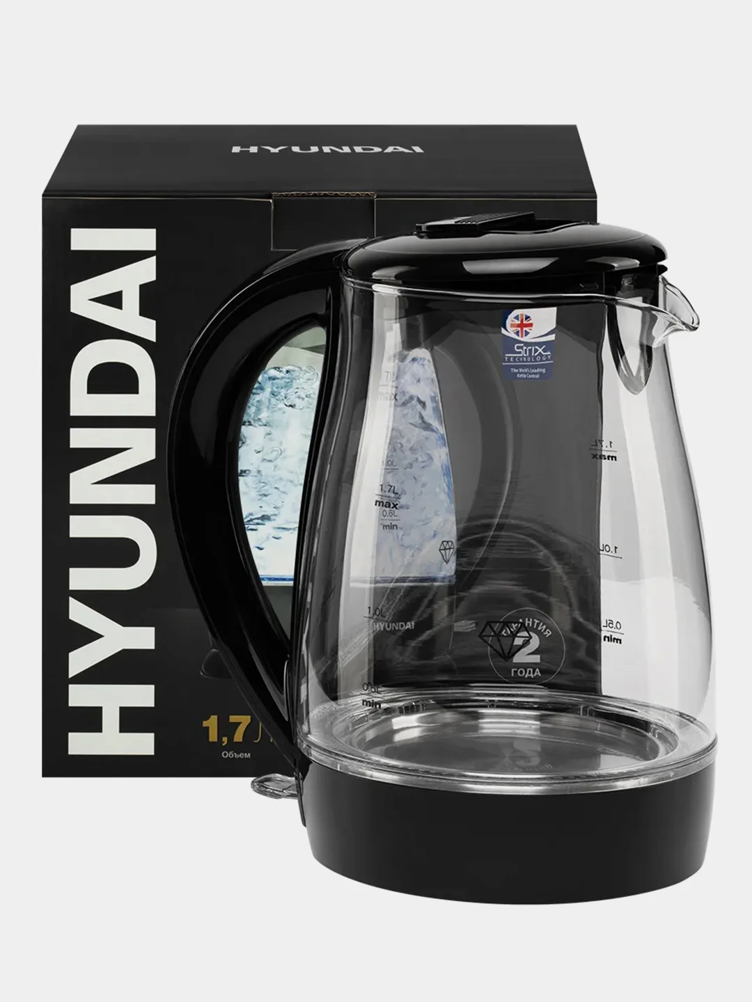 Чайник Hyundai HYK-G2011, черный, 1.7 л, 2200 Вт
