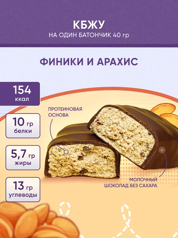 Протеиновый батончик SOJ Prote!n bar, с финиками и арахисом, 40 г