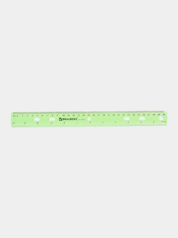 Линейка пластиковая 30 см, BRAUBERG Crystal, тонированная, ассорти, зел/желт/син