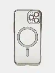Серебряный чехол MagSafe (Магсейф) силиконовый для iPhone 11, 12, 13, 14, 15, X/XS, XR, Pro, Pro Max, Plus