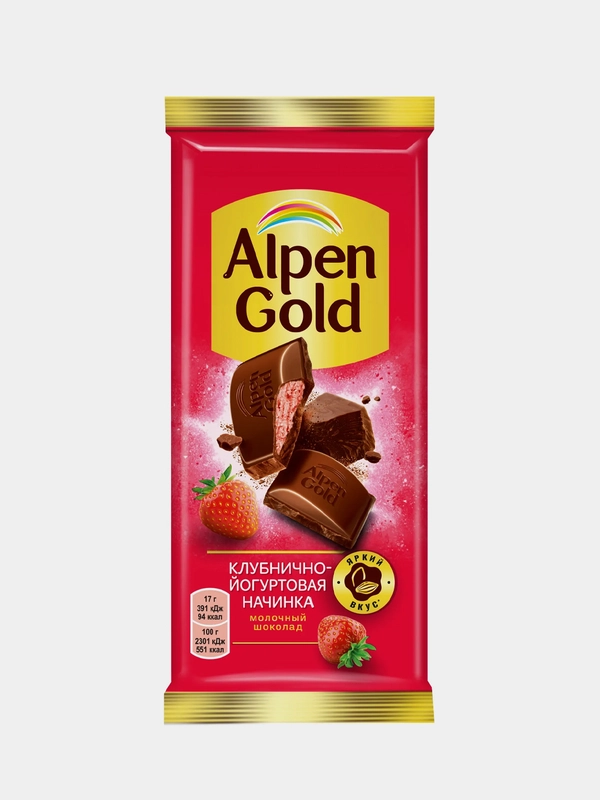 Шоколад Alpen Gold Клубника и йогурт, молочный, 80 г