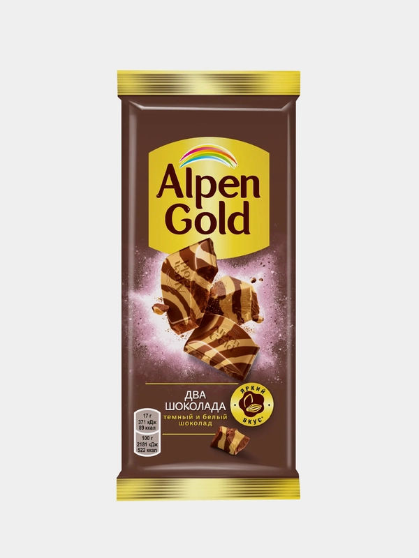 Шоколад Alpen Gold Два шоколада темный и белый, 80 г