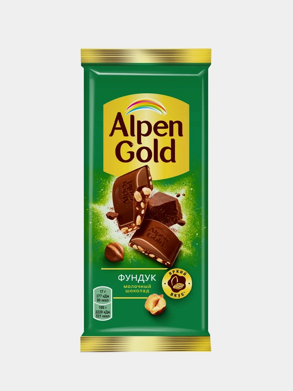 Шоколад Alpen Gold молочный, фундук, 80 г
