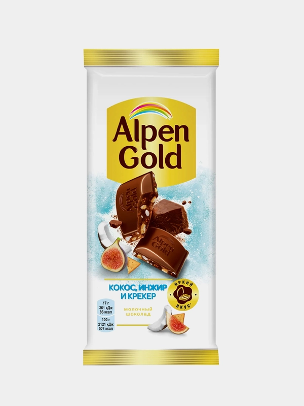 Шоколад Alpen Gold молочный, инжир, кокос,крекер, 80 г