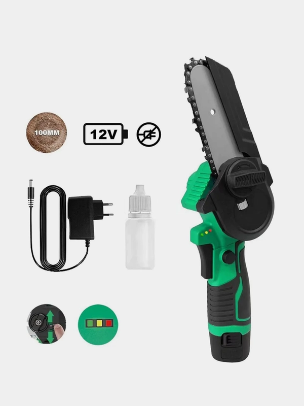 Пила цепная аккумуляторная Zitrek GreenSaw 12, 1,5Ач, Li-ion аккумулятор 1 штука, ЗУ, 12 В