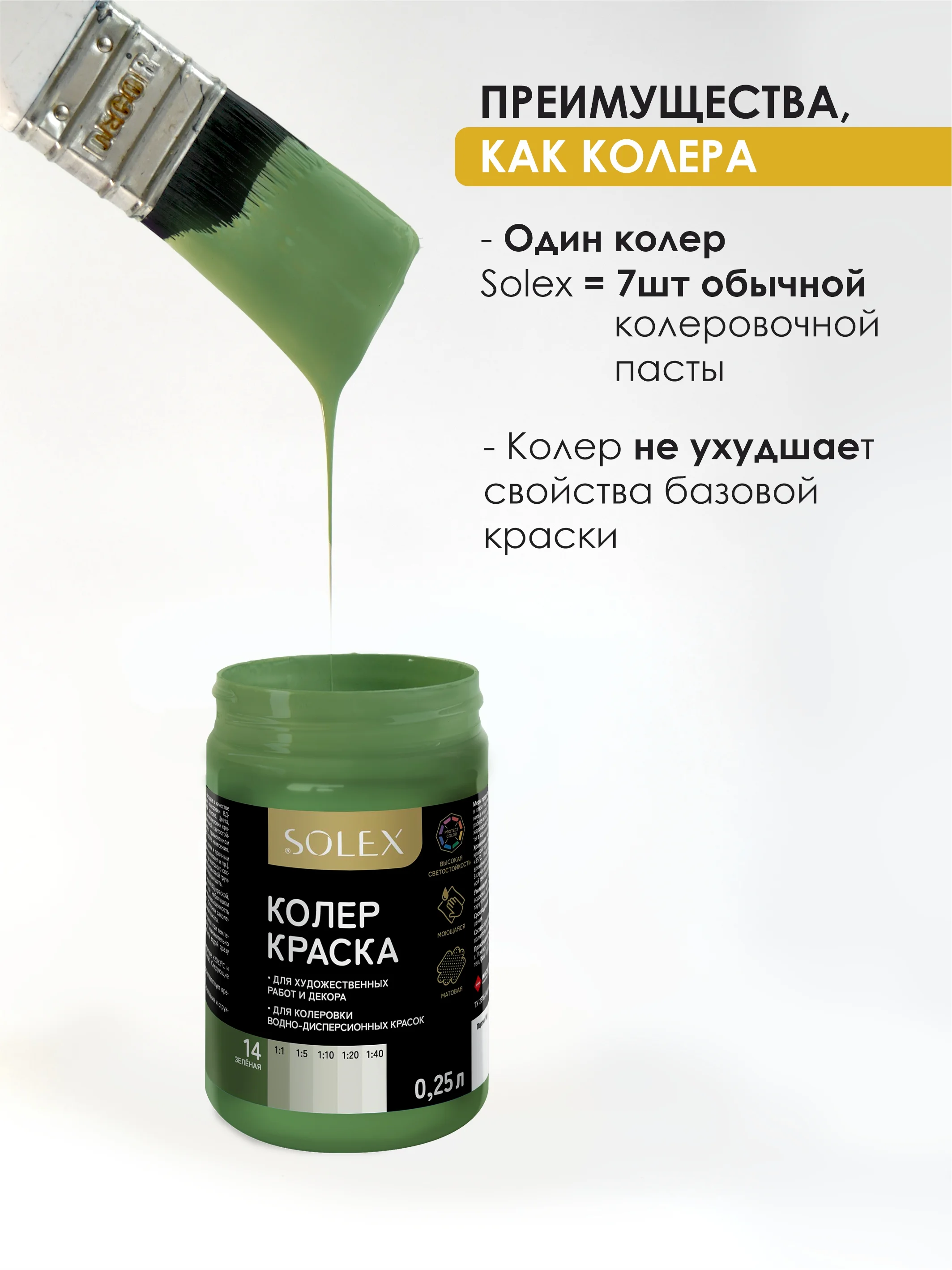 Зеленый краска колеровочная SOLEX 0,25л
