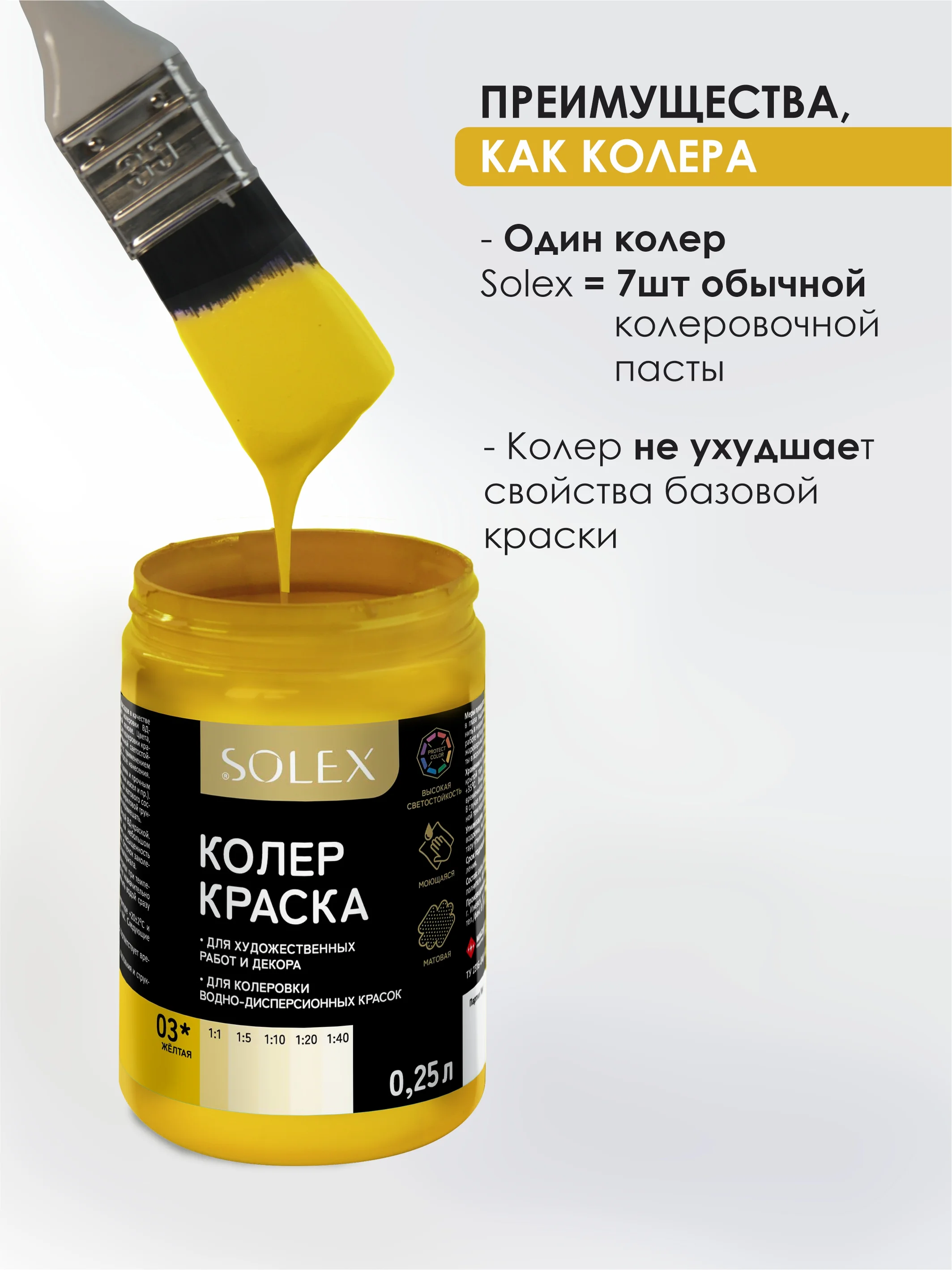 Желтый краска колеровочная SOLEX 0,25л