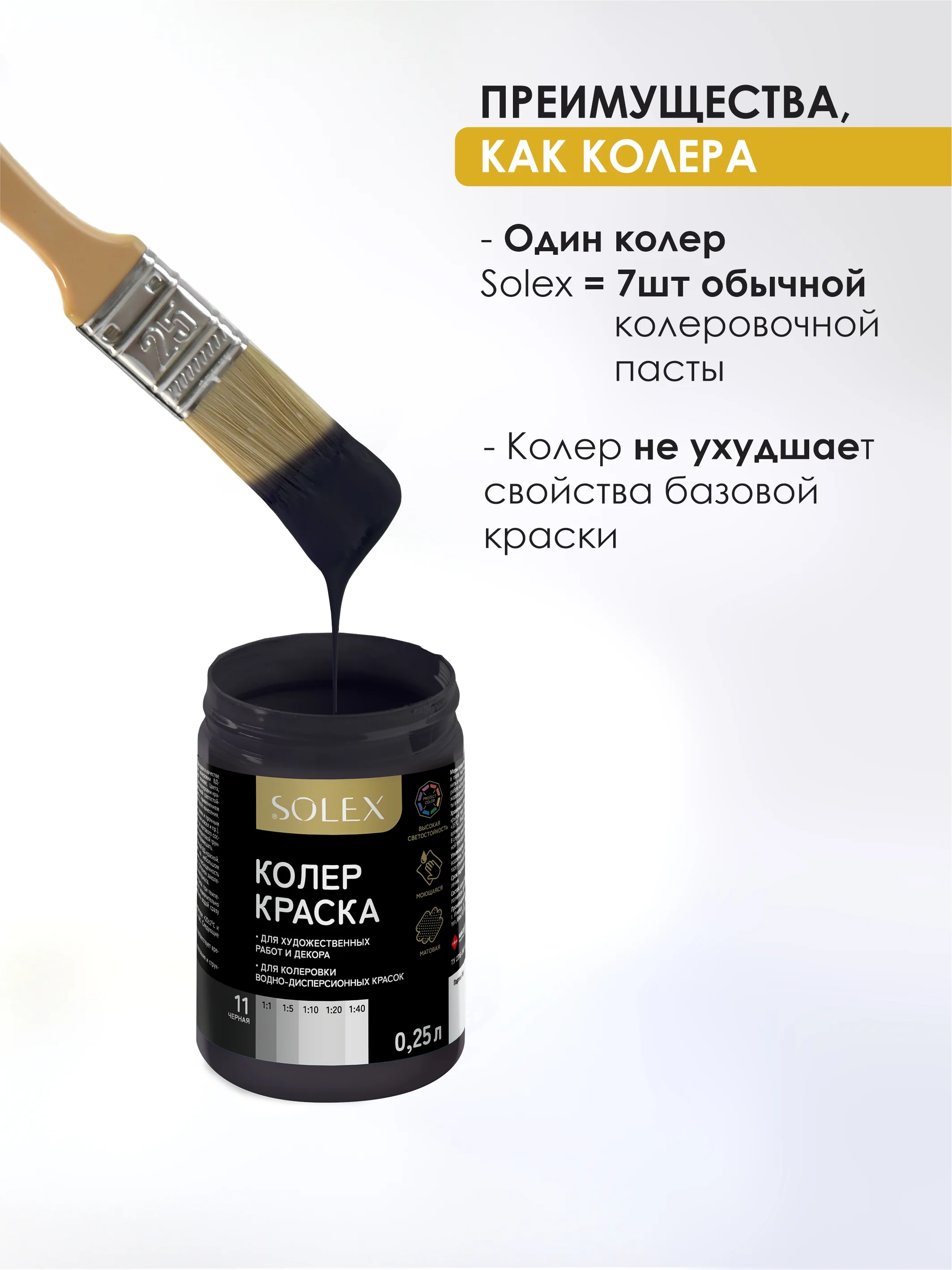 Черный краска колеровочная SOLEX 0,25л