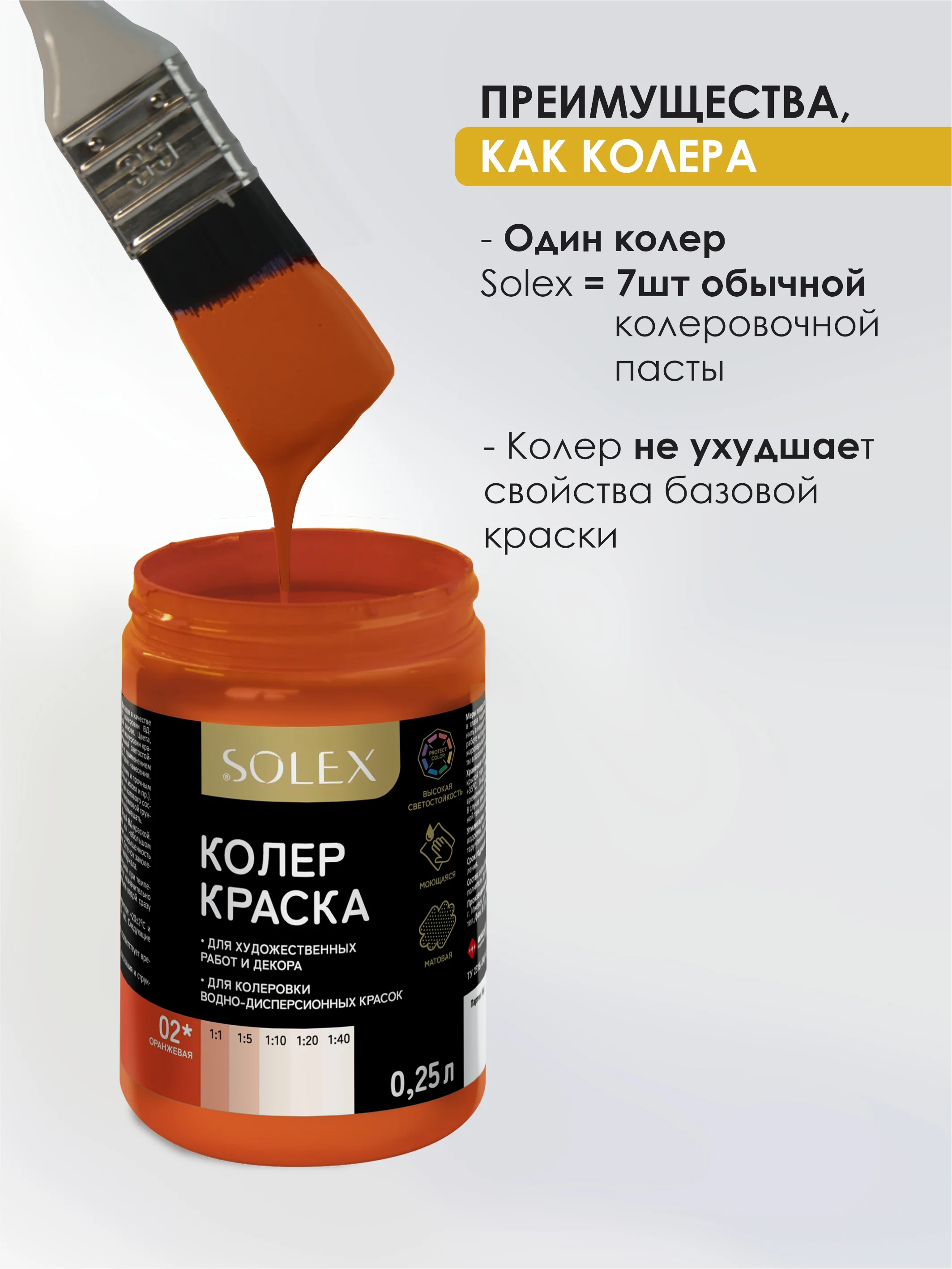 Оранжевый краска колеровочная SOLEX 0,25л