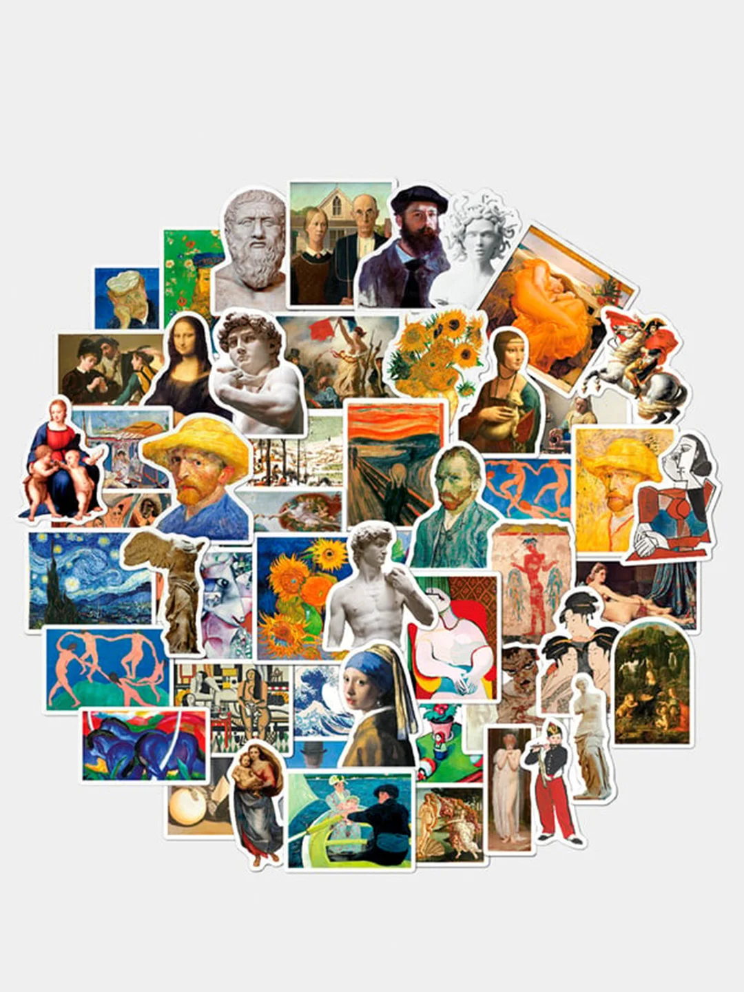 Белый стикеры "Картины", искусство, наклейки 50 штук