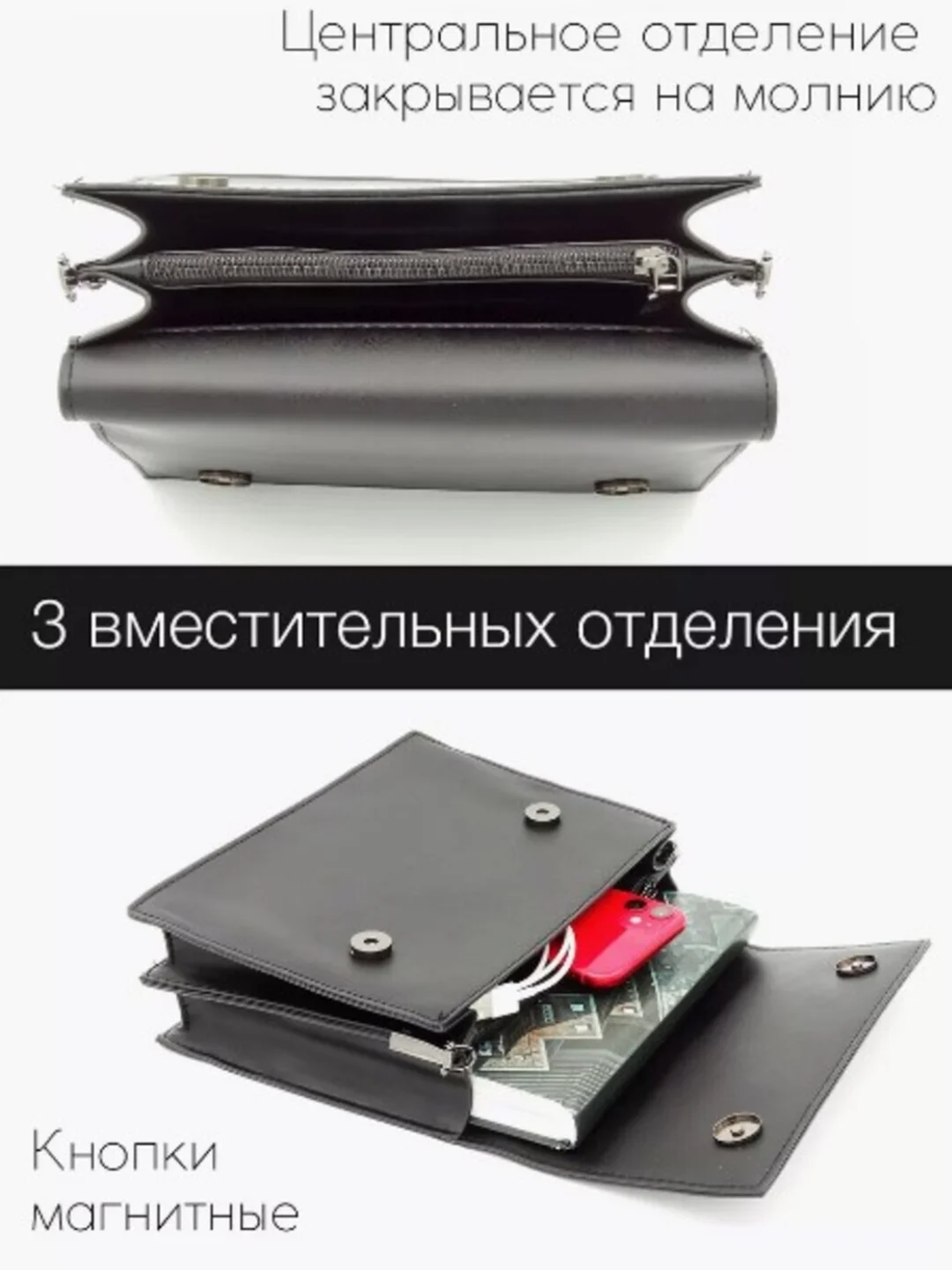 Сумка женская кросс-боди из экокожи чёрная