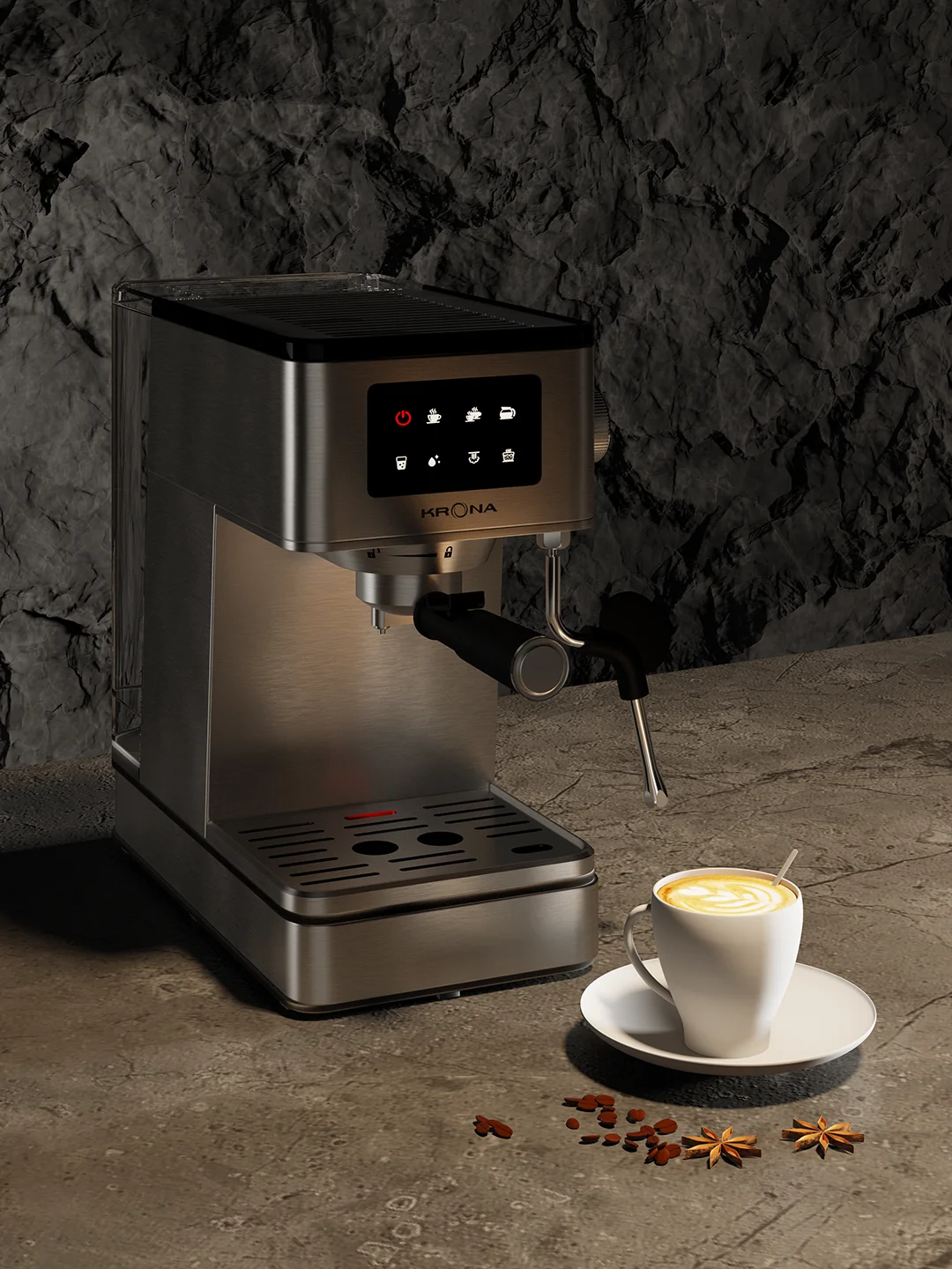 Кофеварка рожковая из нержавеющей стали KRONA Espresso Kaffeemaschine Inox 20 Bar