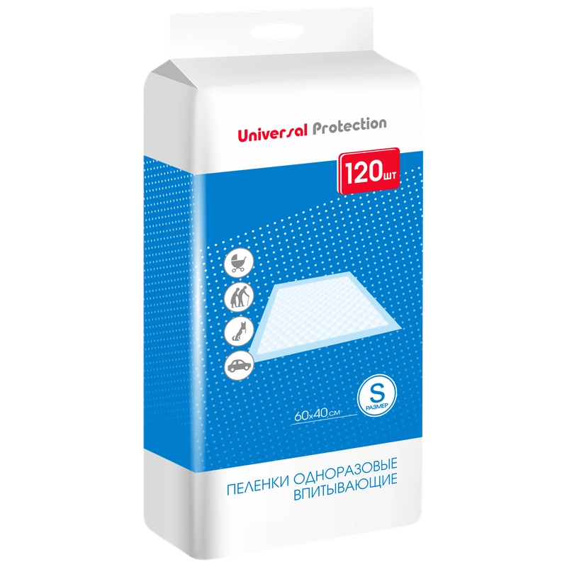 Пеленки одноразовые впитывающие 60х40, 120шт Universal Protection