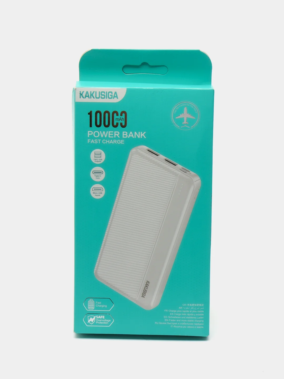 Белый портативный внешний аккумулятор Powerbank Kakusiga, 10000 мА/ч, USB