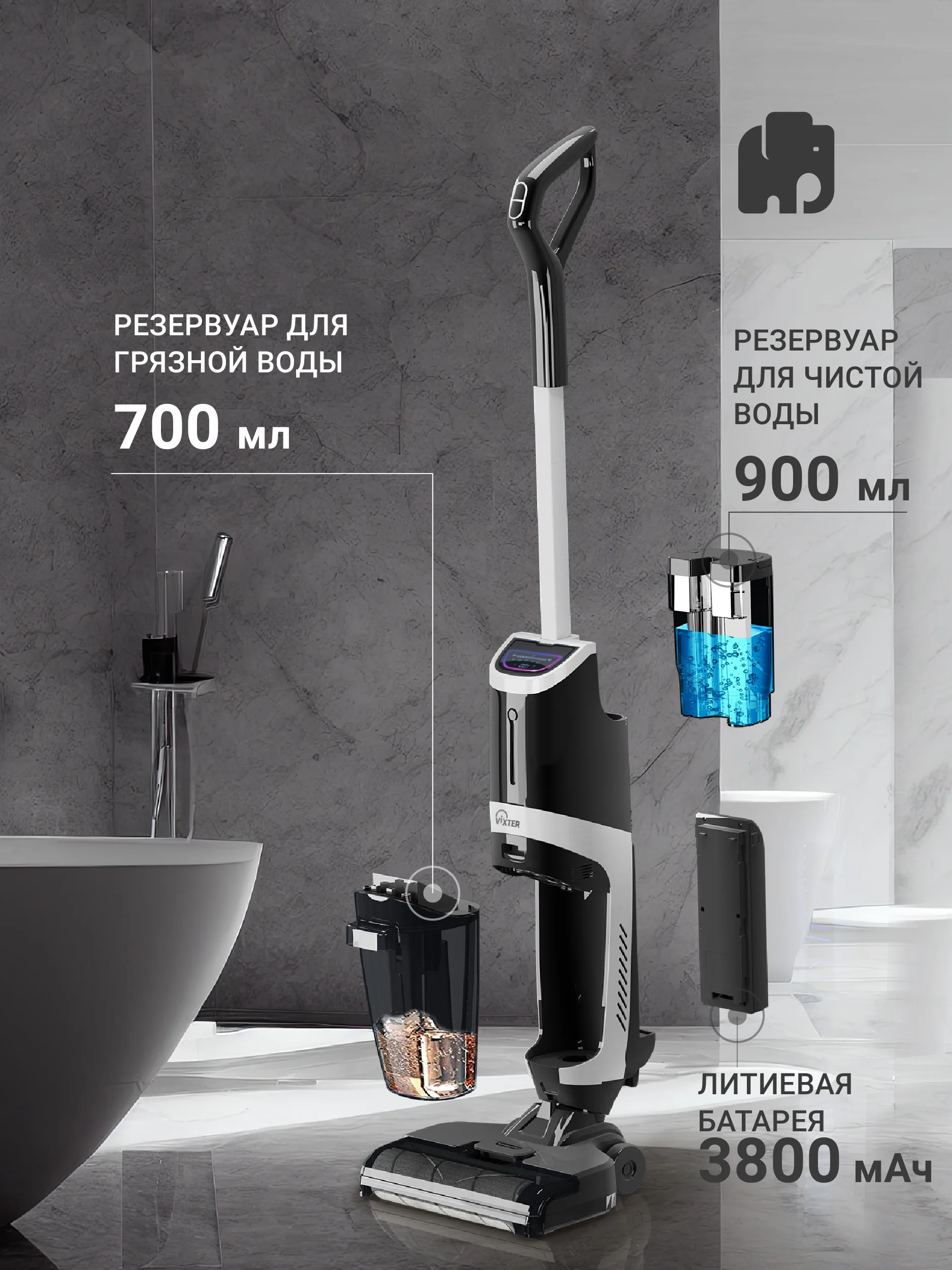 Пылесос моющий беспроводной VIXTER VFW-2040 для сухой и влажной уборки
