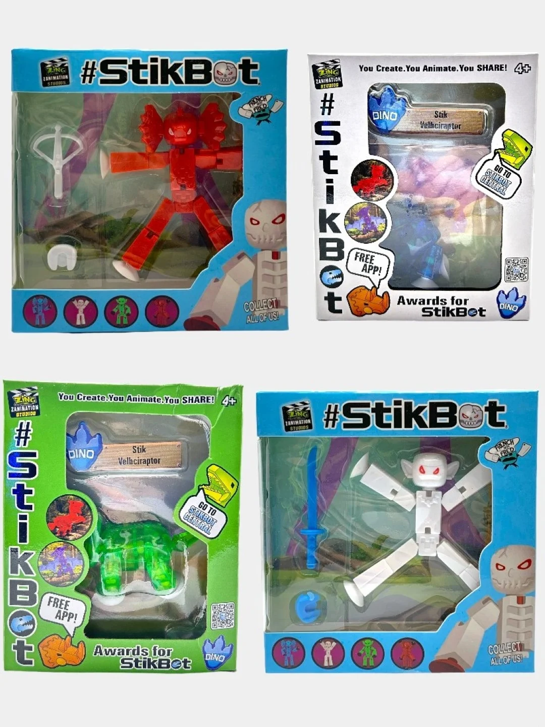 Светло-синий набор 4 Фигурки игрушки Stikbot / Набор стикботов Стикботы монстры