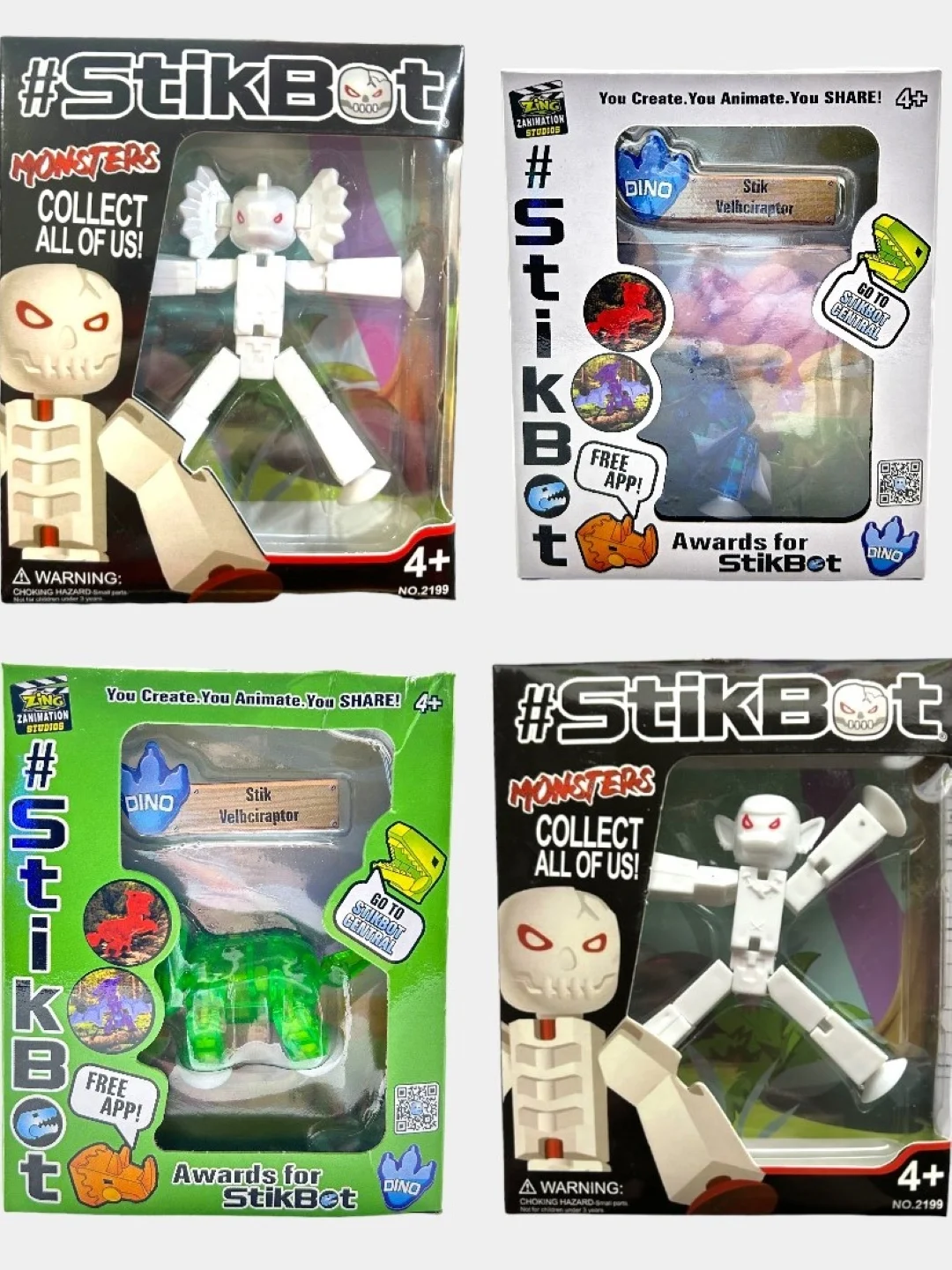 Черный набор 4 Фигурки игрушки Stikbot / Набор стикботов Стикботы монстры