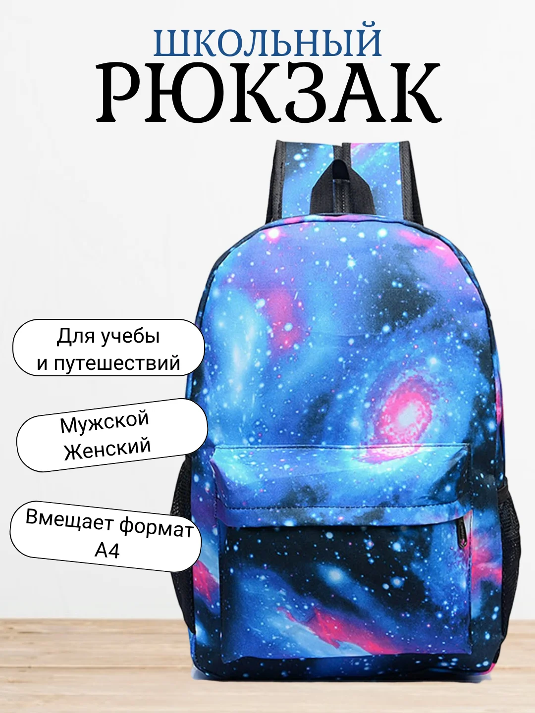 Синий городской рюкзак портфель с принтом женский детский для школьников