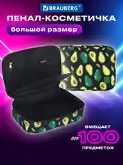 Пенал-косметичка школьный для ручек, карандашей, Brauberg, 1 отделение, Avocado, 270706