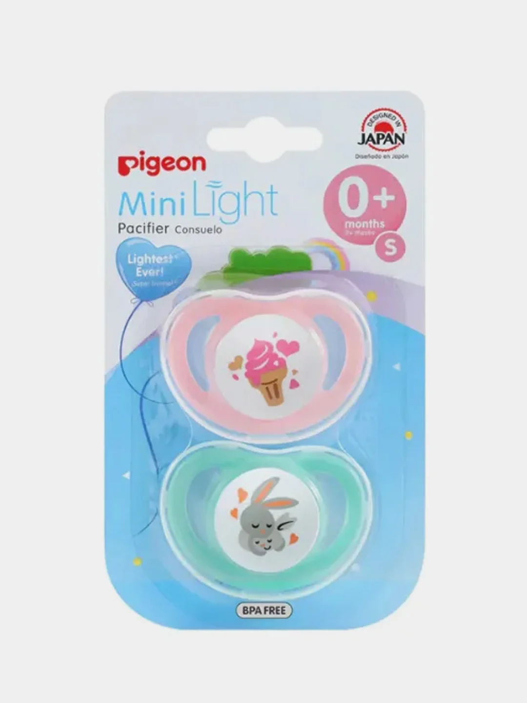 Пустышки PIGEON MiniLight "Мороженое Зайчики", размер S, 2 штуки