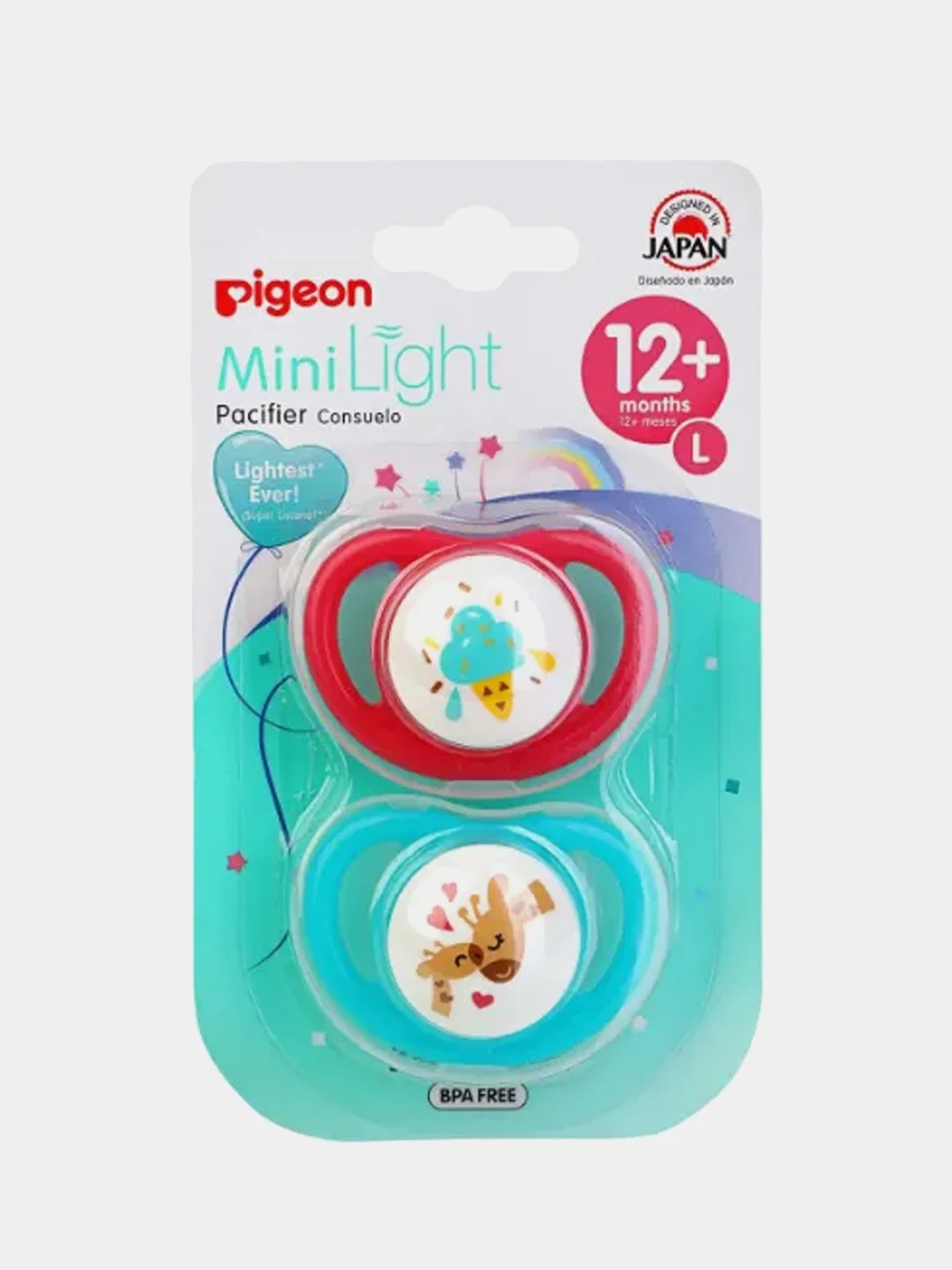 Пустышки PIGEON MiniLight "Мороженое. Жирафы", для детей с 12 месяцев, размер L, 2 штуки