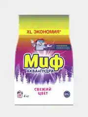 Стиральный порошок Миф Аквапудра "Свежий Цвет", 4 кг, 26 Стирок