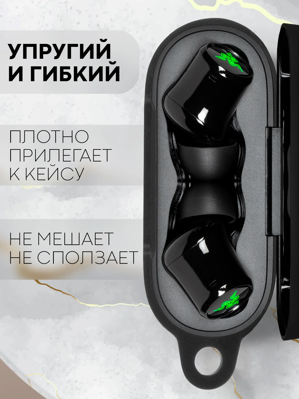 Черный чехол на Razer Hammerhead True Wireless X для беспроводных наушников КАРТОФАН силиконовый